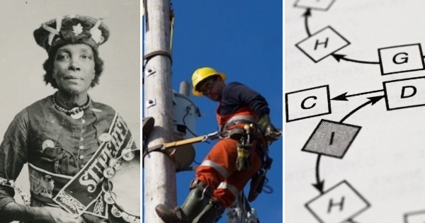 一名黑人妇女的一张旧照片一个独特的帽子的;一个杆子上的ns力量工人;算法图