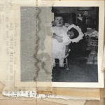 与一个小女孩的照片的拼贴画有玩偶的