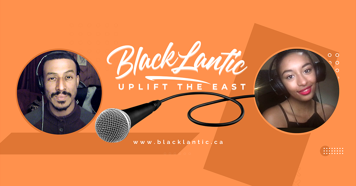 左图：耳机耳机的黑人爆头。中间图像：麦克风和“黑色隆起东”艺术。右侧照片：关闭黑人夫人，微笑，佩带的耳机