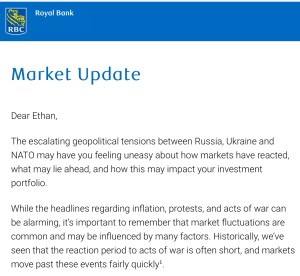 加拿大皇家银行的电子邮件截图。邮件中的文字写在文章中。