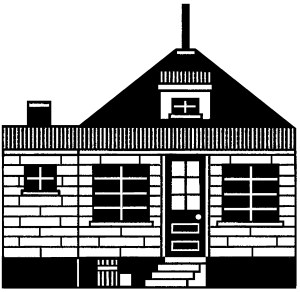 一所老房子的黑白插图。