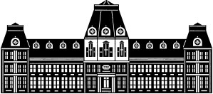 前展览馆的黑白插图。