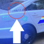 一个箭头指向凶手伪造的皇家骑警车上的假号码