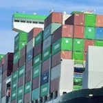 containers stacked on a mega ship