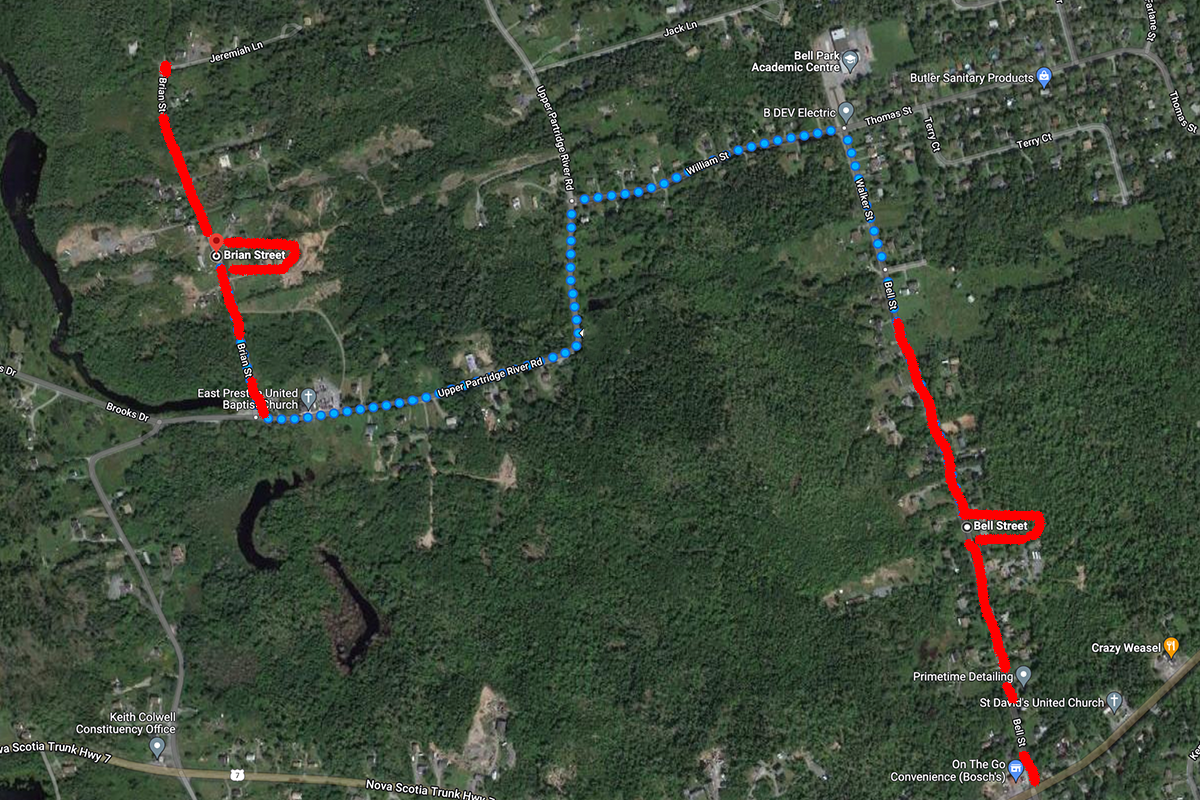 谷歌加拿大皇家骑警周五晚上(2022年4月8日)报告发生枪击的布莱恩街和贝尔街的地图图像。照片:谷歌地图。