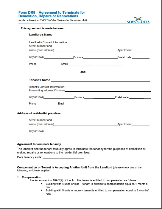 A photo of a DR5 form, which landlords and tenants must sign to agree on the date a tenant will leave a rental unit.