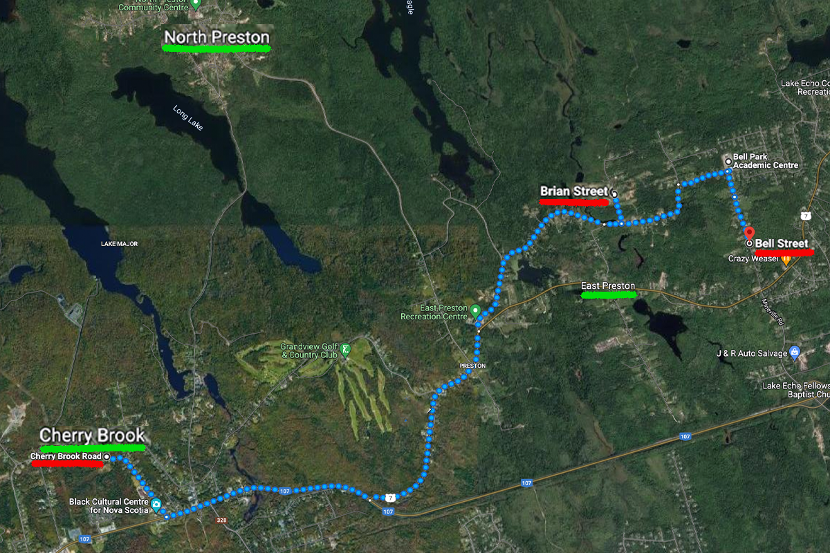 谷歌切里布鲁克、北普雷斯顿和东普雷斯顿(用绿色突出显示)的地图图像。据报道，周五在东普雷斯顿的布莱恩街(Brian Street)和艾克湖的贝尔街(Bell Street)(均以红色标出)都发生了枪击事件。一名嫌疑人在切里布鲁克的切里布鲁克路(红色区域)被捕。