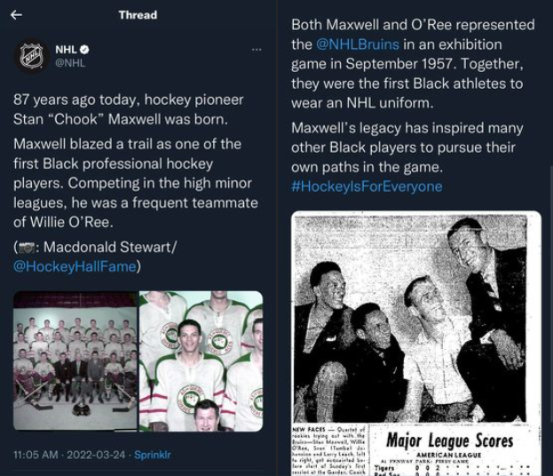 NHL的推特帖子，纪念来自新斯科舍省特鲁罗的已故斯坦·“鸡”·麦克斯韦尔。