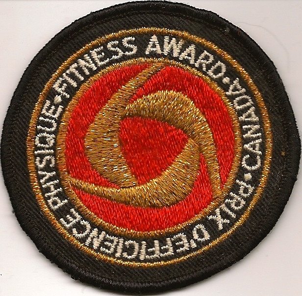 圆形的补丁，中间有一个旋涡状的图案，圆圈外面有加拿大健身奖/高效体质奖字样