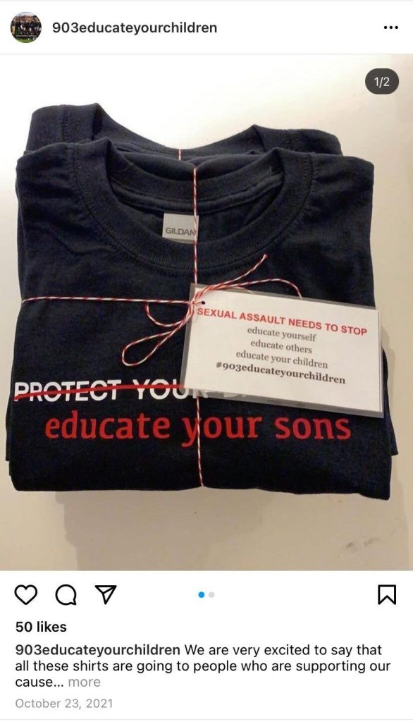 A screenshot of t-shirts wrapped up with string. A tag on the package says 