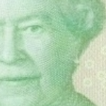 20美元纸币上女王头像的特写