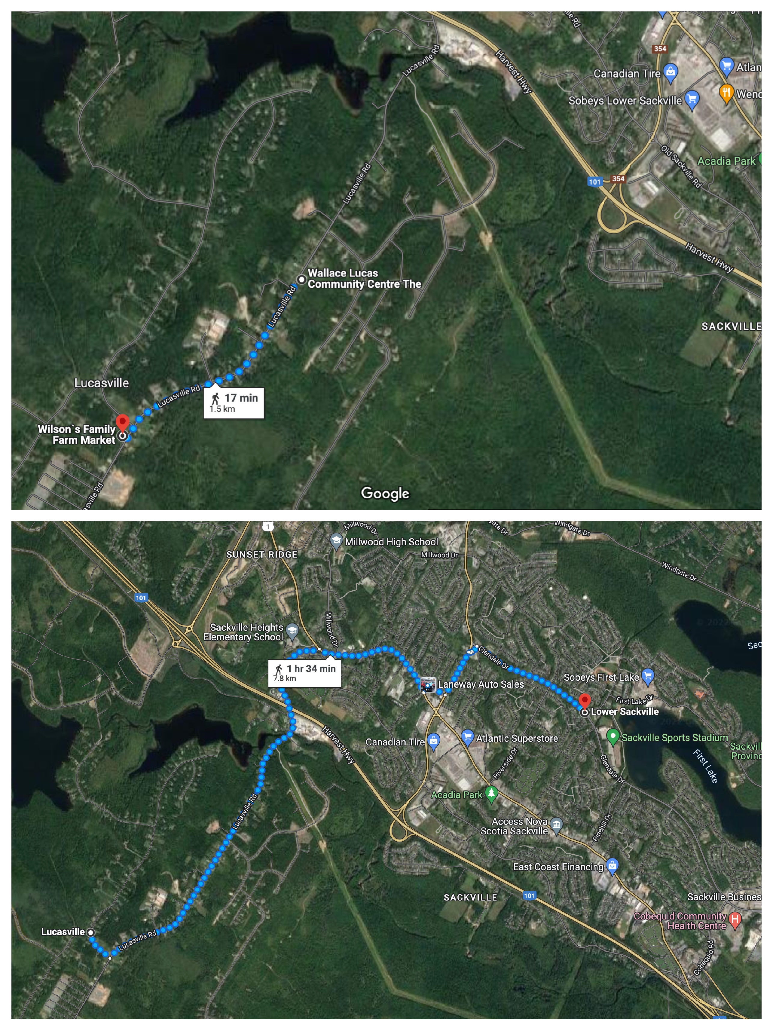 A map showing the community of Lucasville and a line of blue dots showing where the greenway would be located.