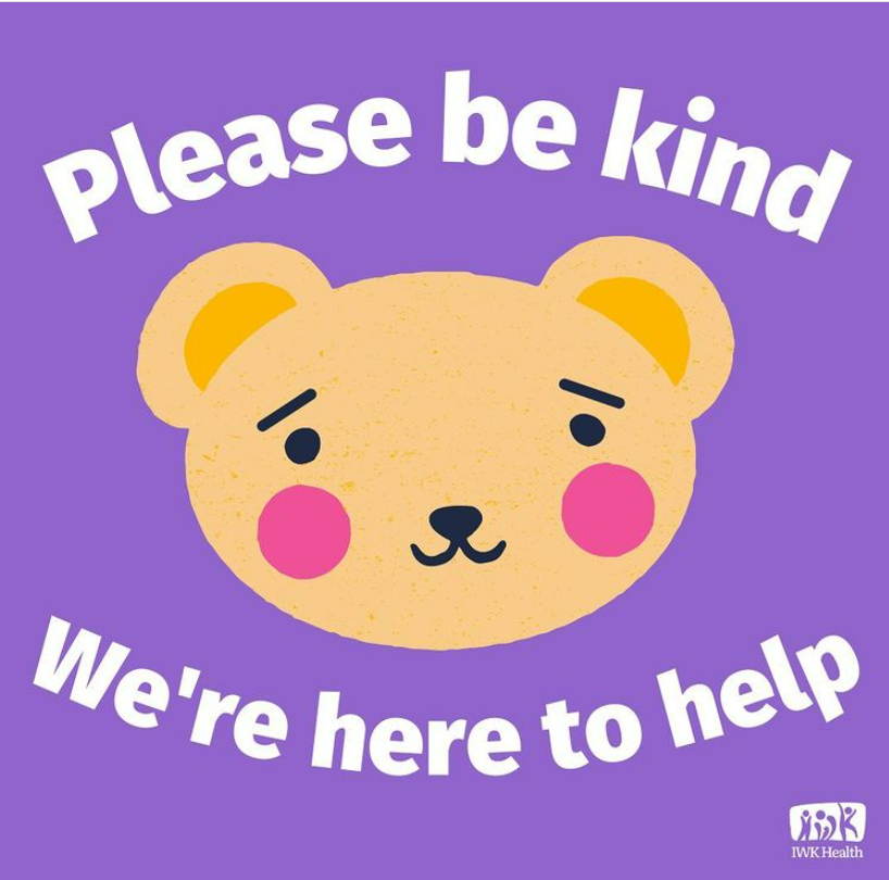 A purple graphic with a teddy bear. The text says 