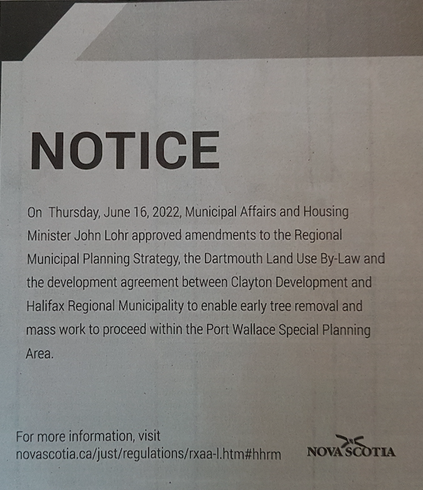 《纪事先驱报》关于批准提前拆除华莱士港树木和进行大规模工程的修正案的通知