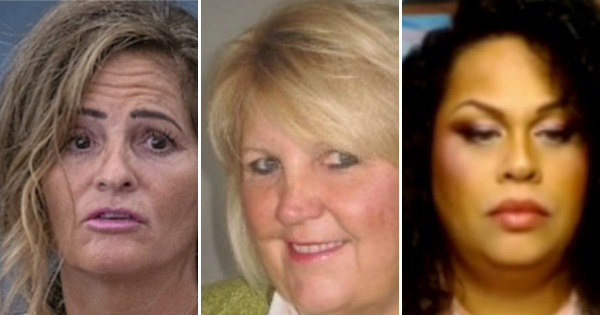 三张照片:一个是深金色头发的白人女人，一副痛苦的表情，一个是蓝眼睛的金发女人，一副平静的微笑，还有一个是卷发浓密，表情严肃的黑人女人