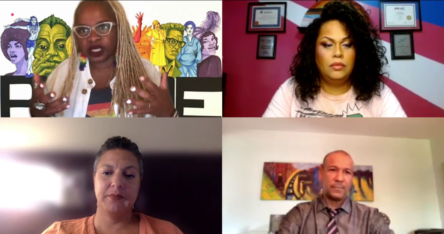 在Zoom会议中四个人照片的拼贴画