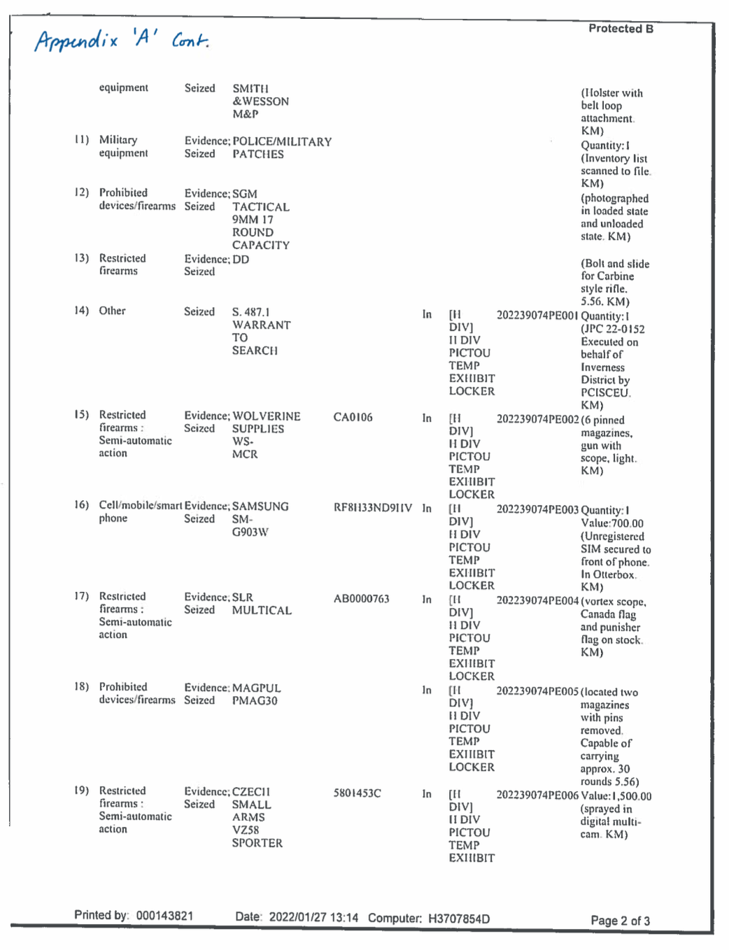 武器弹药清单的第二页