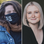 两张年轻女性的照片，一张戴着黑色面具