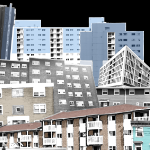 当地公寓建筑的拼贴画