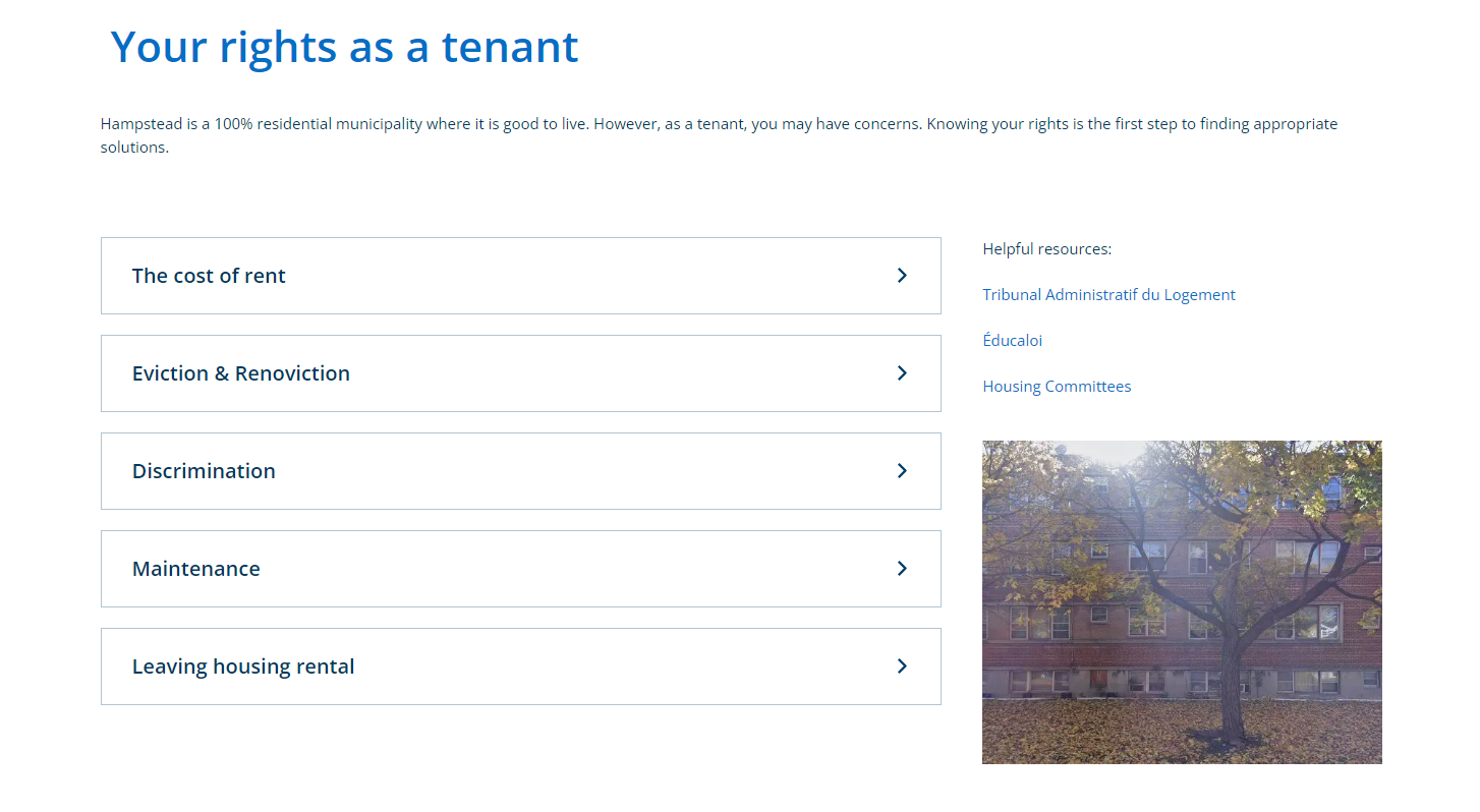 汉普斯特德市政府网站截图，概述租户保护