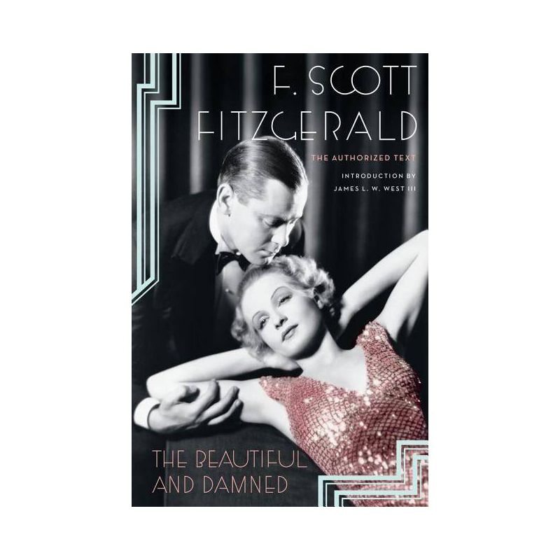 一本黑白相间的书的封面，一个穿着燕尾服的男人抱着一个穿着迷人的红裙子的女人。